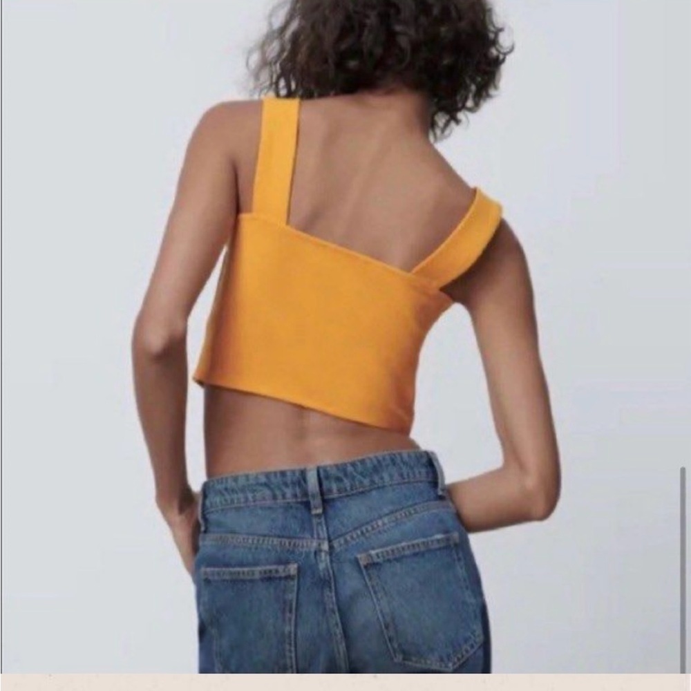 Zara Orange Square Neck Crop Top Size Large - Picture 3 of 9